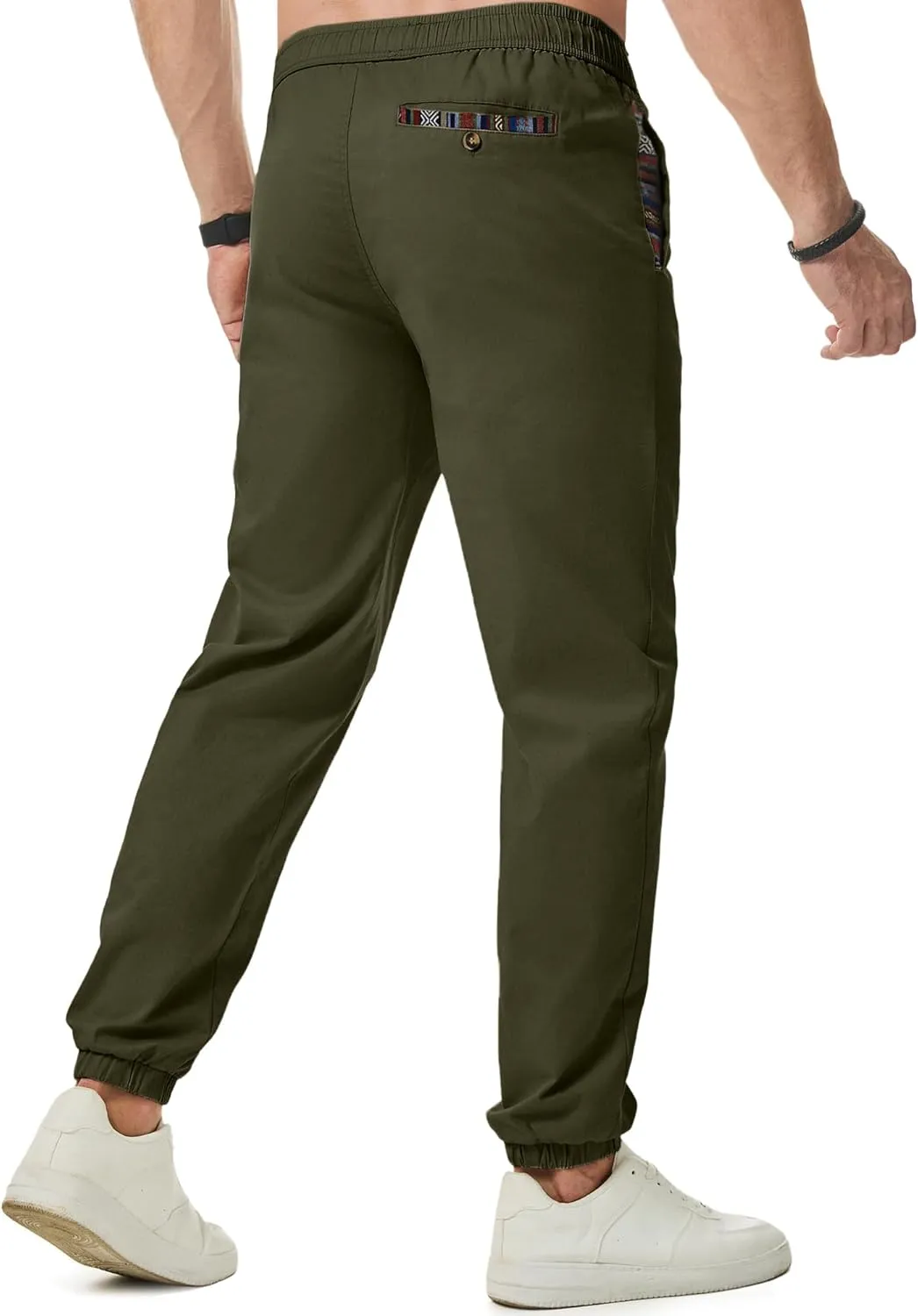 JMIERR Men's Casual Chino Joggers Pants Cotton Twill Elastic Drawstring Waist Tapered Pants with Pockets