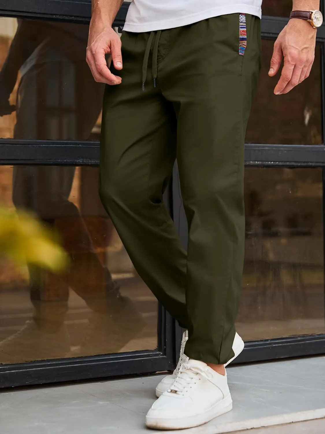 JMIERR Men's Casual Chino Joggers Pants Cotton Twill Elastic Drawstring Waist Tapered Pants with Pockets