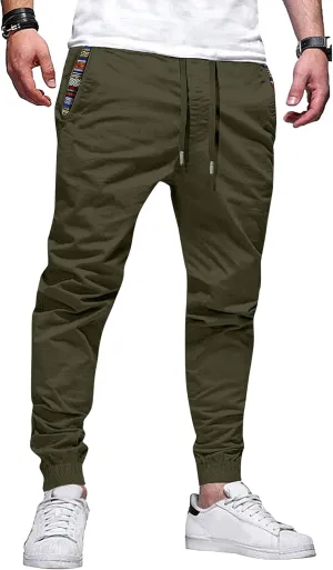 JMIERR Men's Casual Chino Joggers Pants Cotton Twill Elastic Drawstring Waist Tapered Pants with Pockets