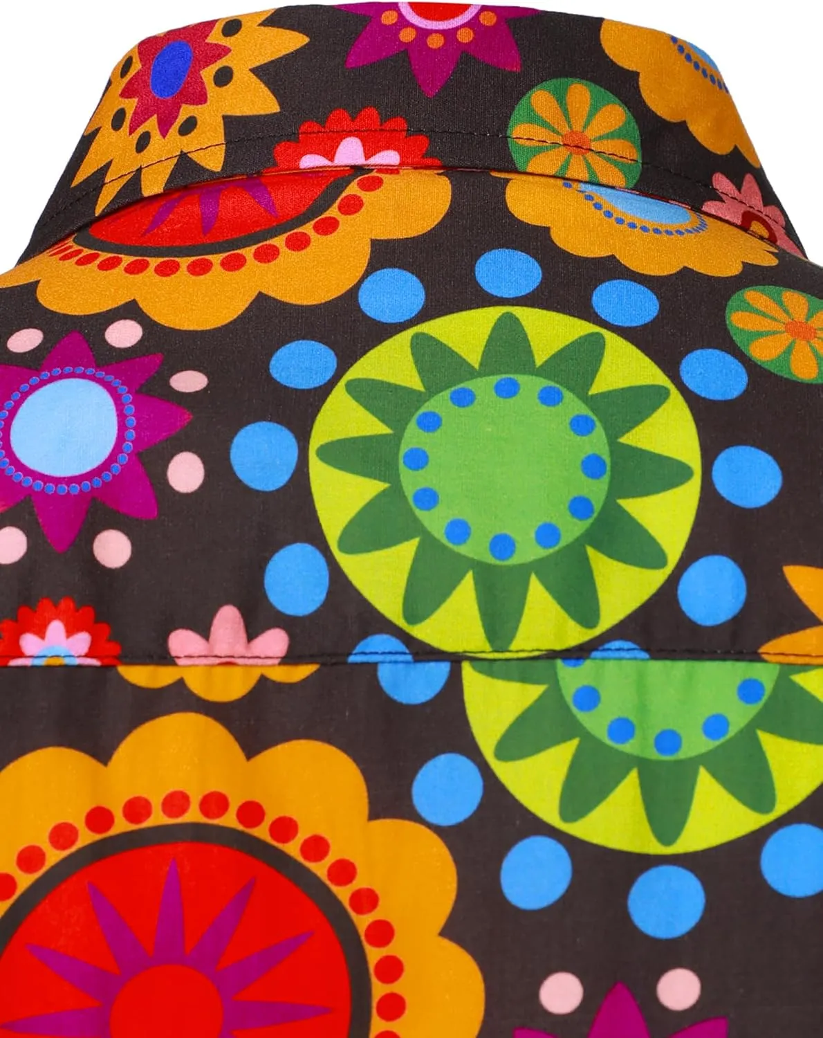 JOGAL Mens 70s Floral Dress Shirt Long Sleeve Printed Casual Button Down Shirts