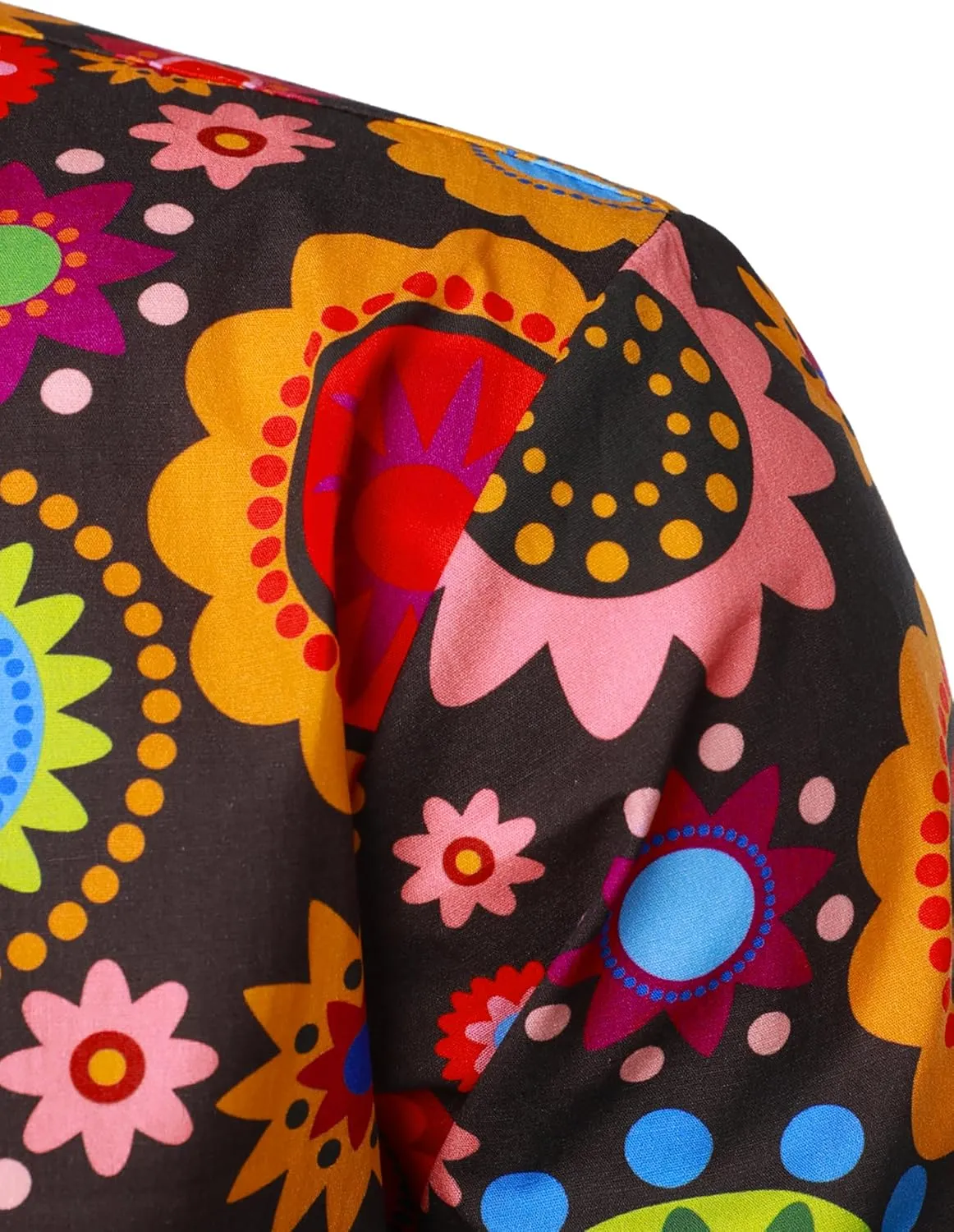 JOGAL Mens 70s Floral Dress Shirt Long Sleeve Printed Casual Button Down Shirts