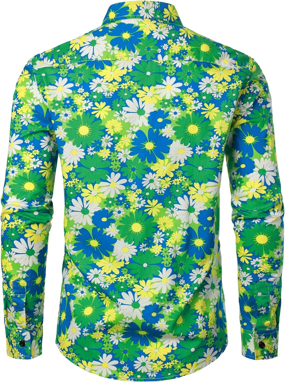 JOGAL Mens 70s Floral Dress Shirt Long Sleeve Printed Casual Button Down Shirts