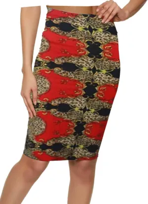Junior Status Status Print Pencil Skirt with Elastic Waist..Made in USA