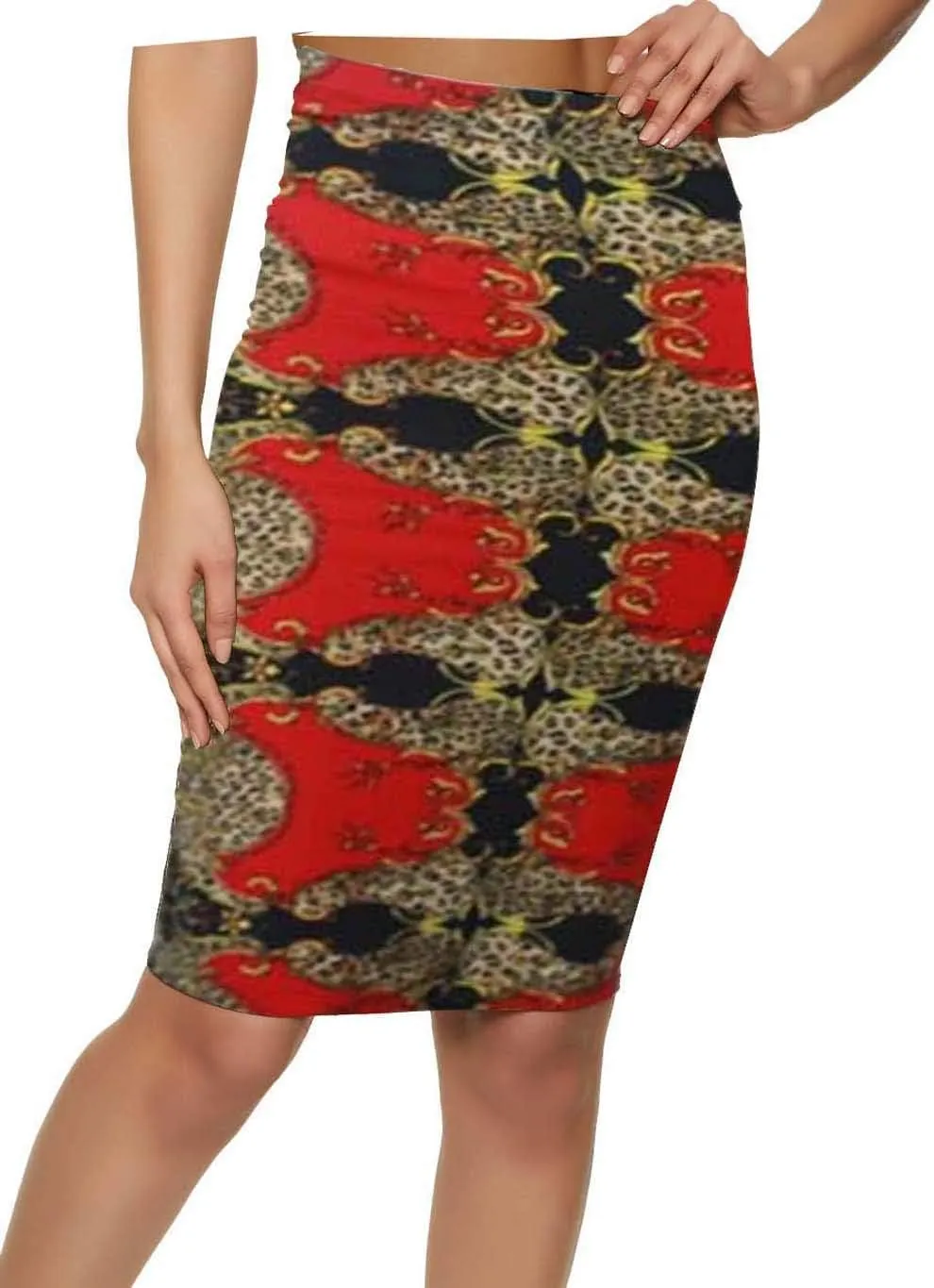 Junior Status Status Print Pencil Skirt with Elastic Waist..Made in USA