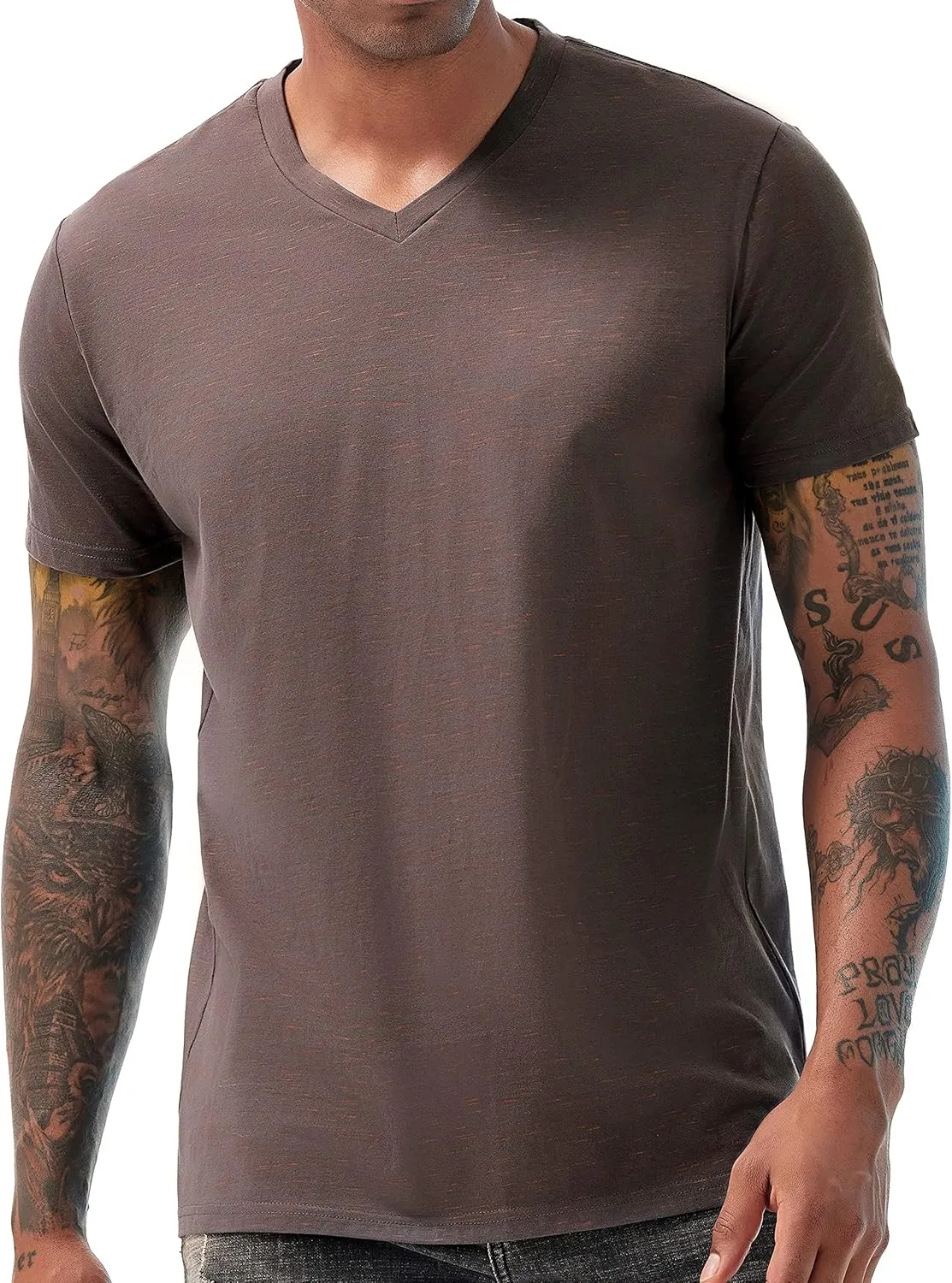 KLIEGOU Men's V Neck T Shirts - Casual Stylish Fitted Stretch Tees for Men