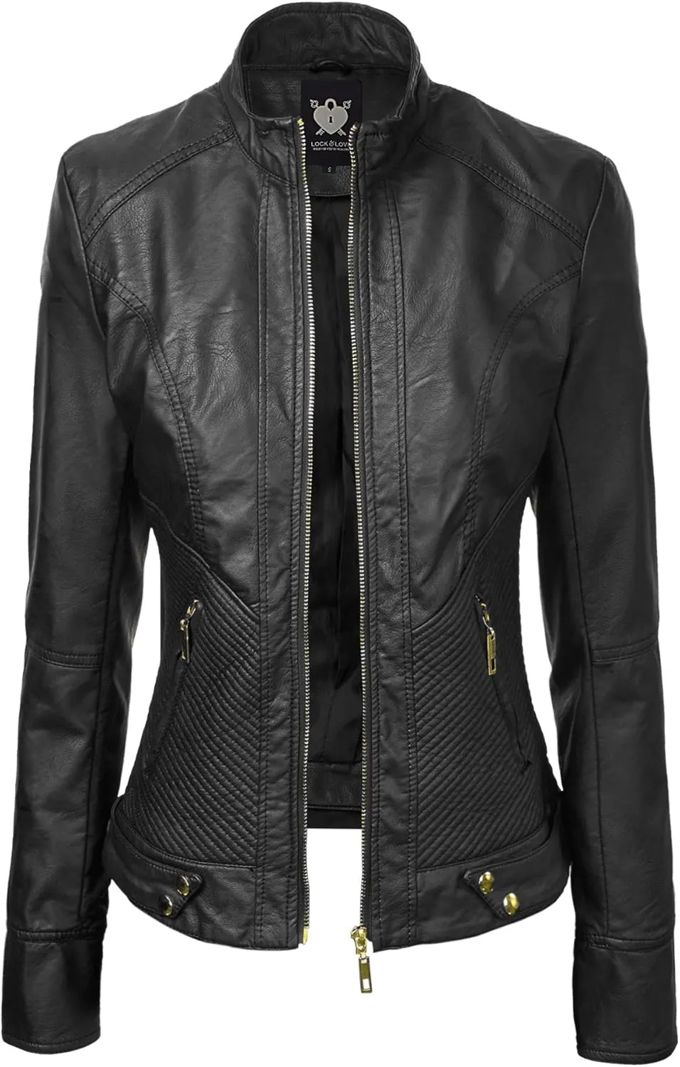 Lock and Love Slim Fit Stylish Vegan Leather Moto Jacket for Women - PU Biker Motorcycle Coat