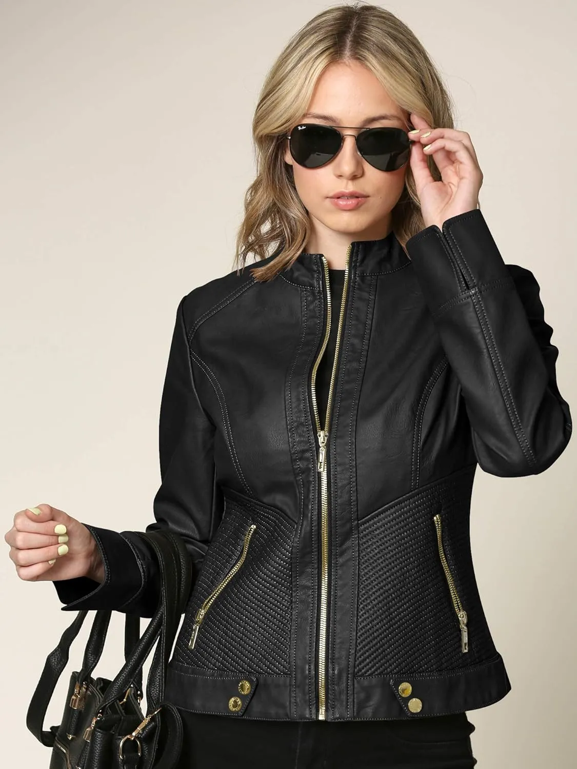 Lock and Love Slim Fit Stylish Vegan Leather Moto Jacket for Women - PU Biker Motorcycle Coat