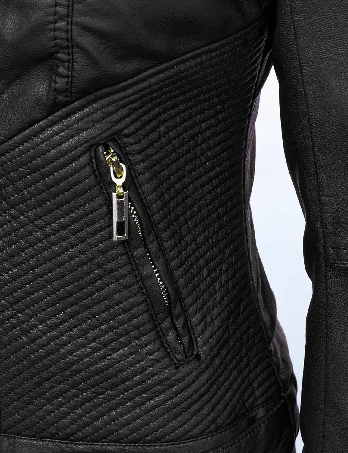 Lock and Love Slim Fit Stylish Vegan Leather Moto Jacket for Women - PU Biker Motorcycle Coat
