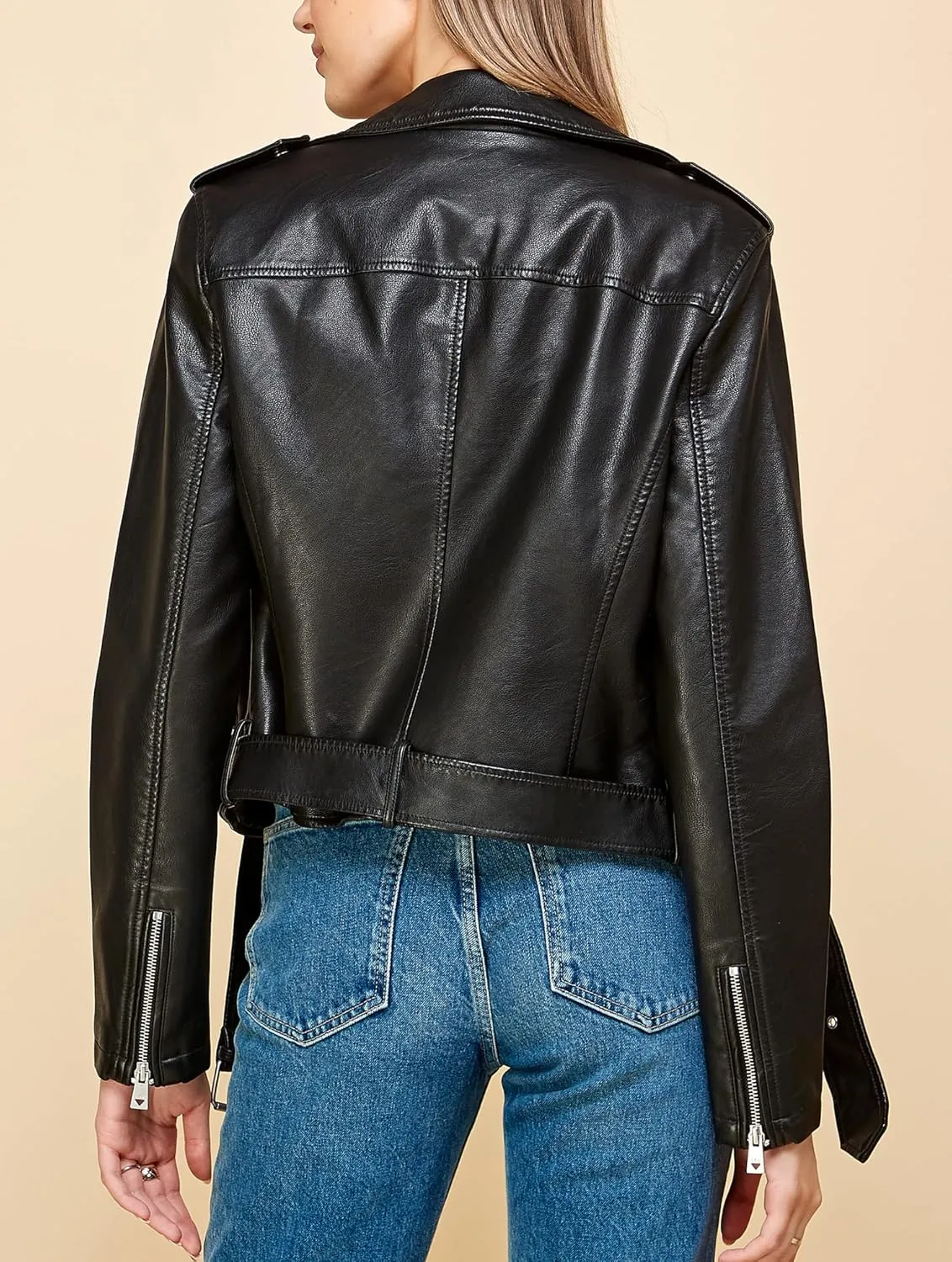 Lock and Love Slim Fit Stylish Vegan Leather Moto Jacket for Women - PU Biker Motorcycle Coat