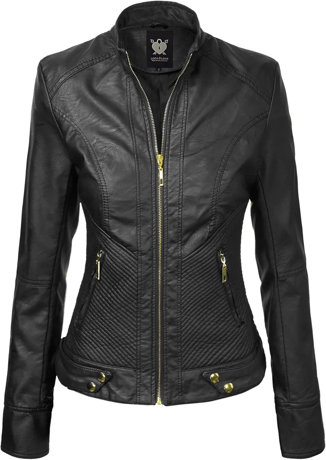 Lock and Love Slim Fit Stylish Vegan Leather Moto Jacket for Women - PU Biker Motorcycle Coat