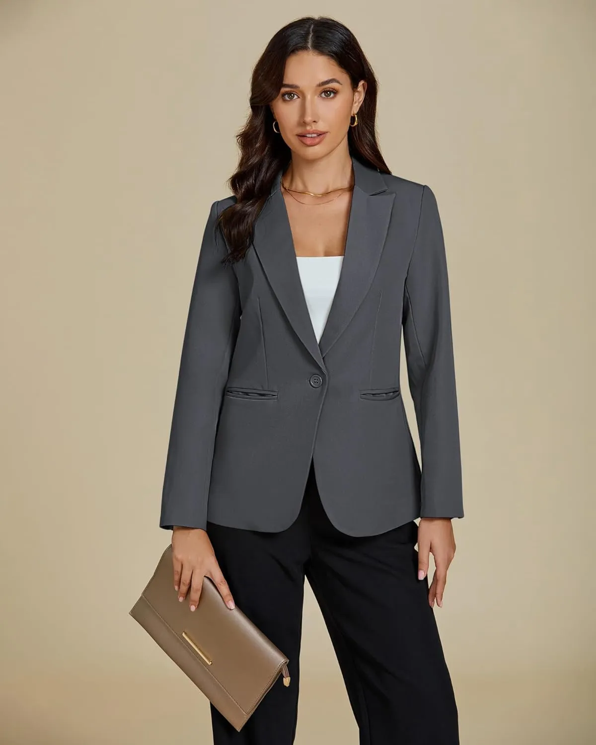 luvamia Dressy Blazers for Women Button Long Sleeve Lapel Business Casual Outfits Office Work Suit Blazer with Pockets
