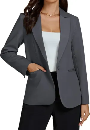 luvamia Dressy Blazers for Women Button Long Sleeve Lapel Business Casual Outfits Office Work Suit Blazer with Pockets