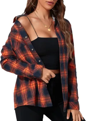 MARZXIN Plaid Flannel Shirt for Women Oversized Long Sleeve Button Down Shirts Casual Loose Blouse Tops