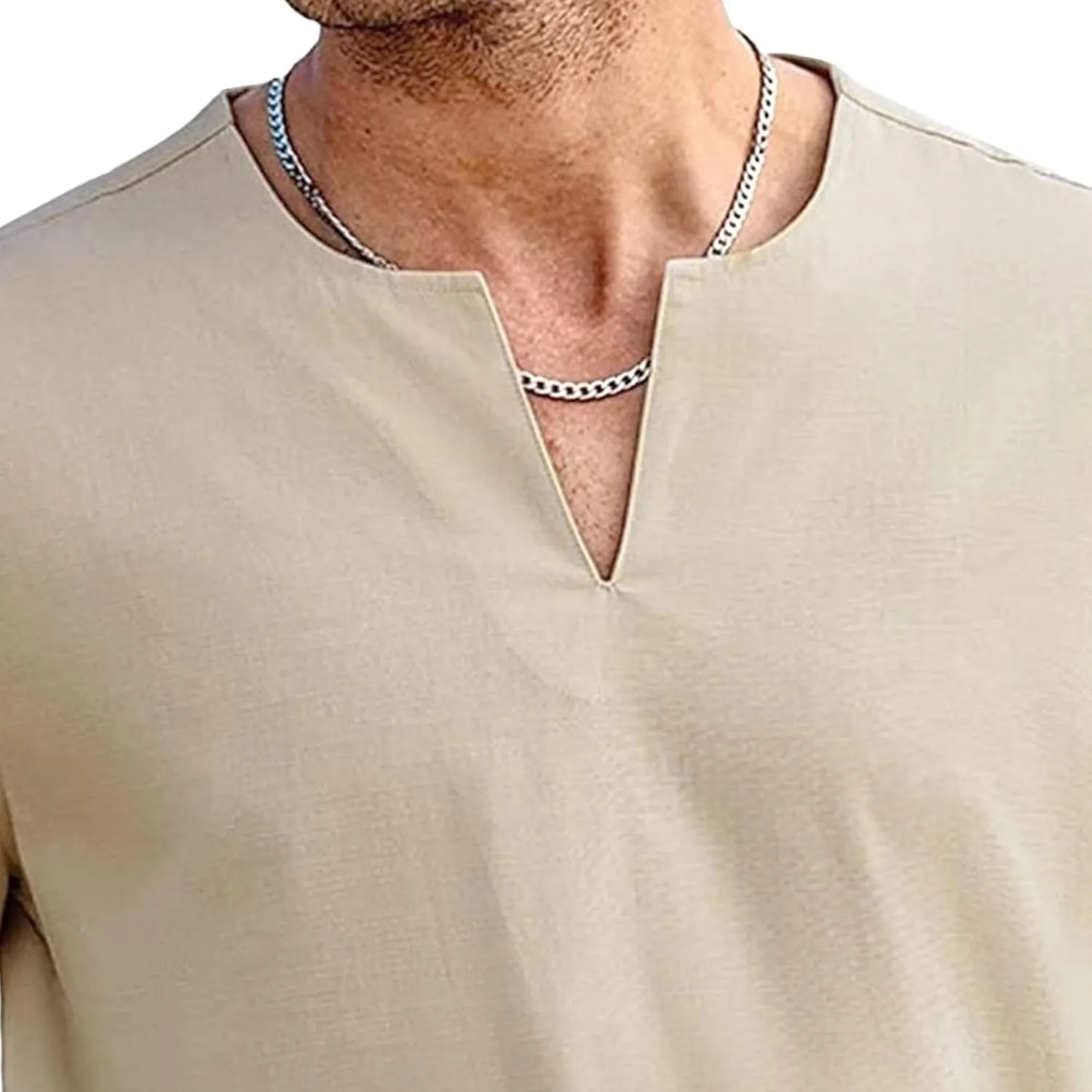 Men's Casual Short Sleeve Stylish Outdoor T-Shirts V-Neck Breathable Pullover Tee Short Sleeve Cotton Tee Shirts