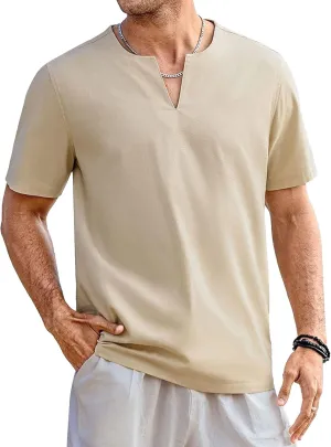 Men's Casual Short Sleeve Stylish Outdoor T-Shirts V-Neck Breathable Pullover Tee Short Sleeve Cotton Tee Shirts