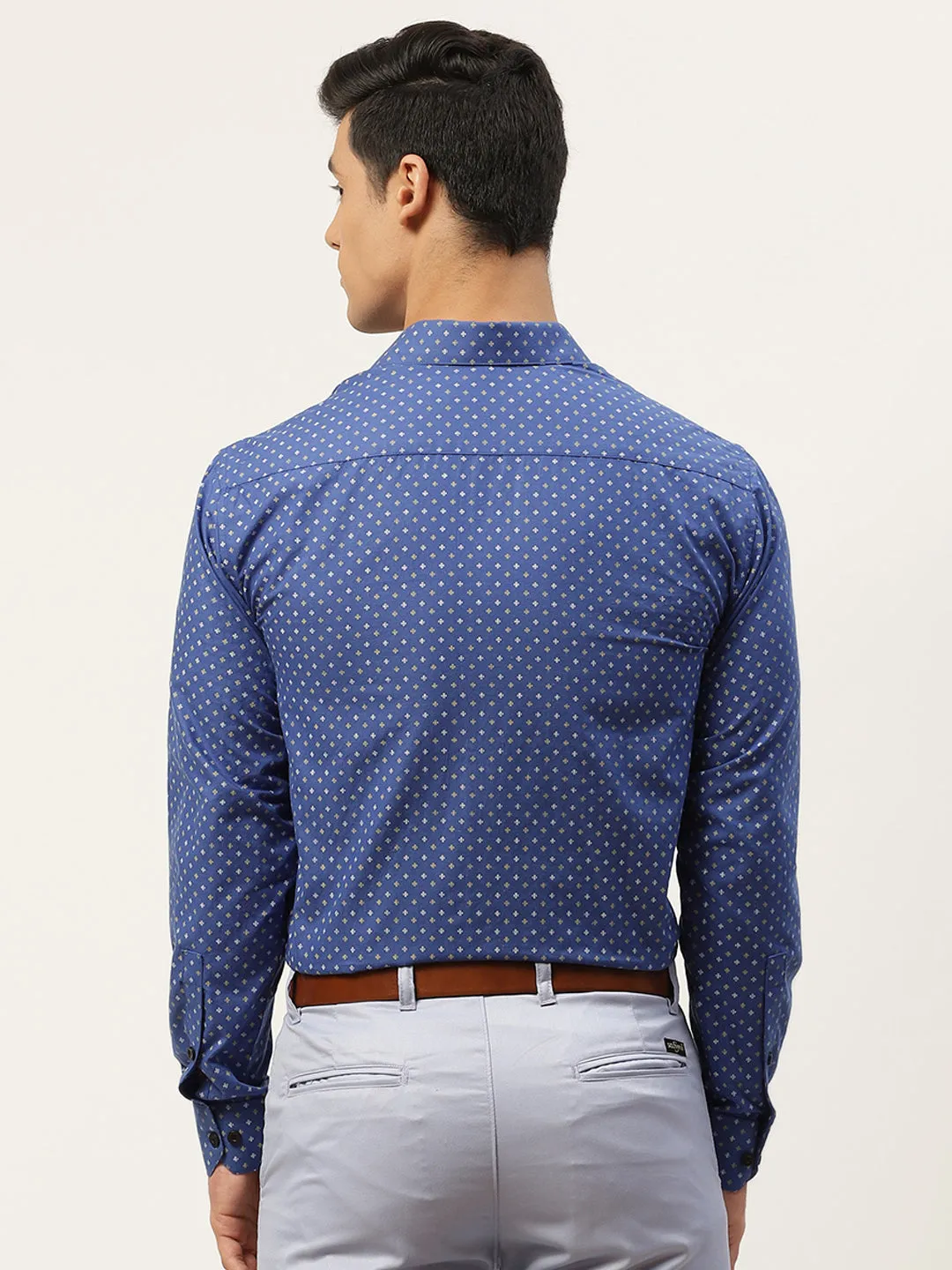 Mens Cotton Royal Blue Printed Formal Shirt - Sojanya