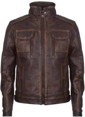 Men's Racer Vintage100% Leather Retro Biker Jacket Distressed Motorcycle