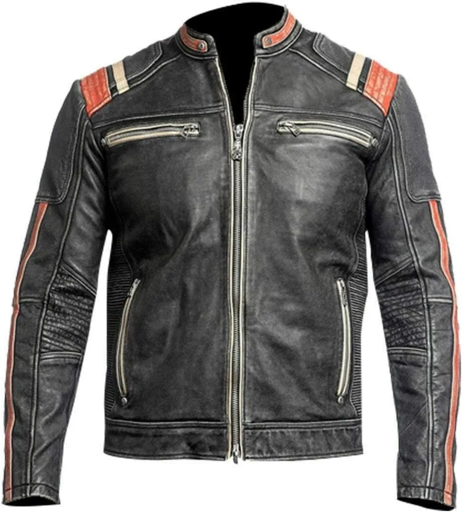 Mens Vintage Motorcycle Distressed Retro Biker Leather Jacket