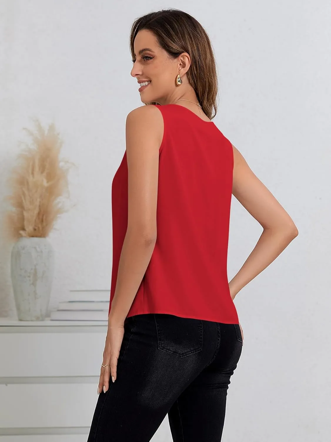 Milumia Women Sleeveless Work Blouses Casual Pleated Tank Tops