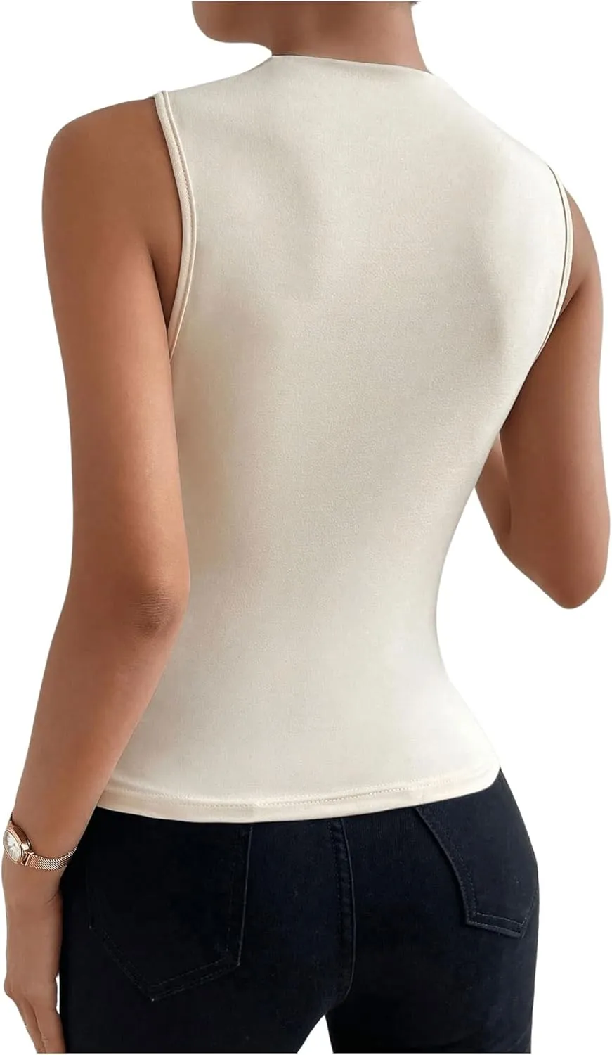 Milumia Women's Casual Ruched Mock Neck Tank Top Sleeveless Slim Fit Work Shirt Tops