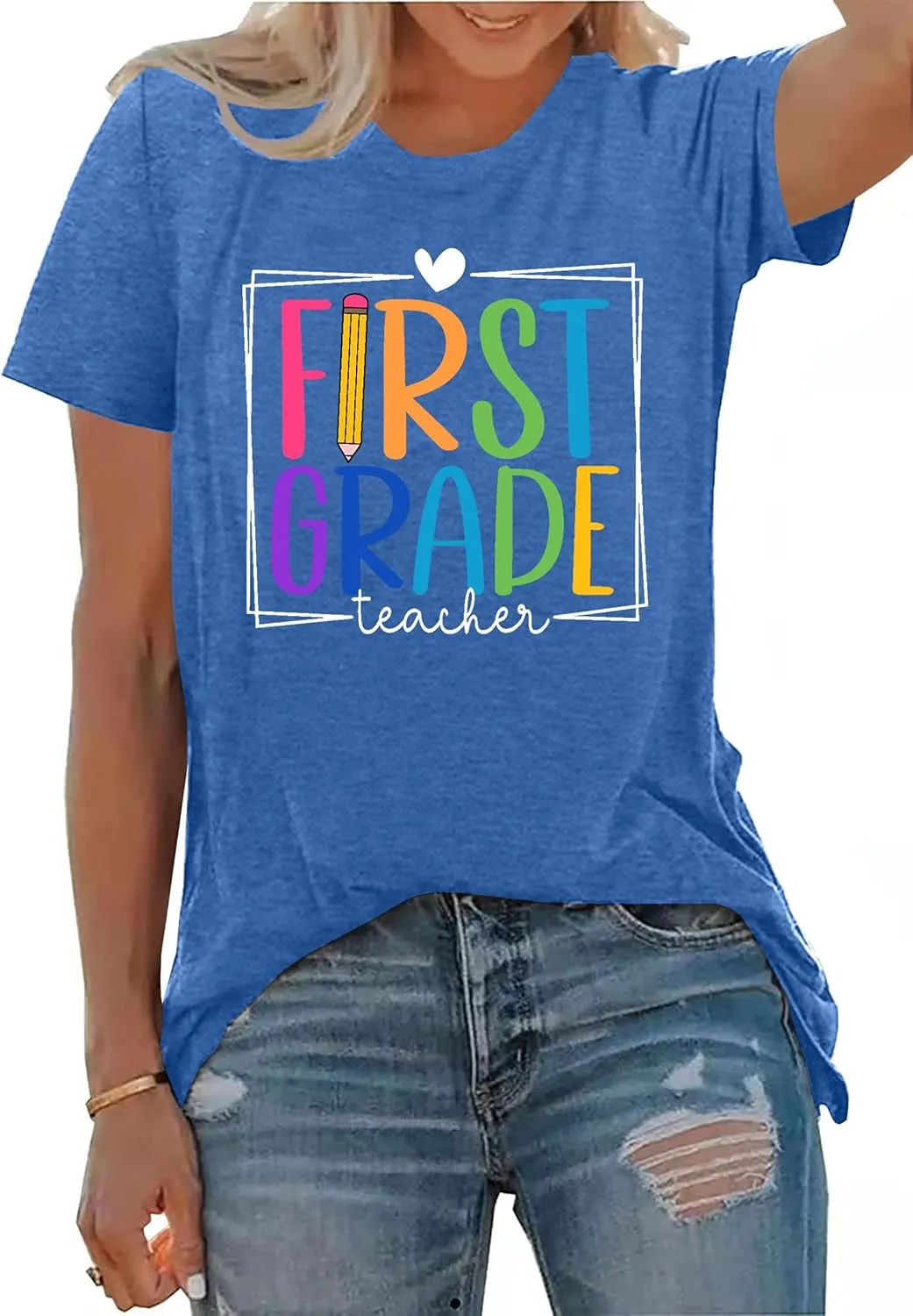 PECHAR Teacher Shirts Women Funny Teach Printed Graphic Tshirt Short Sleeve T-Shirt Blouse Teacher Gifts Tops Tee