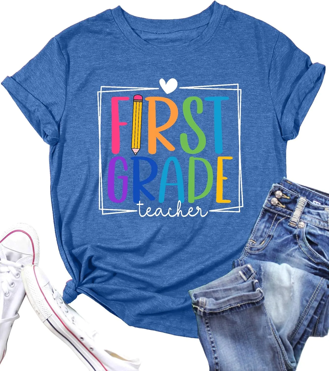 PECHAR Teacher Shirts Women Funny Teach Printed Graphic Tshirt Short Sleeve T-Shirt Blouse Teacher Gifts Tops Tee