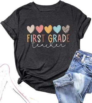 PECHAR Teacher Shirts Women Funny Teach Printed Graphic Tshirt Short Sleeve T-Shirt Blouse Teacher Gifts Tops Tee