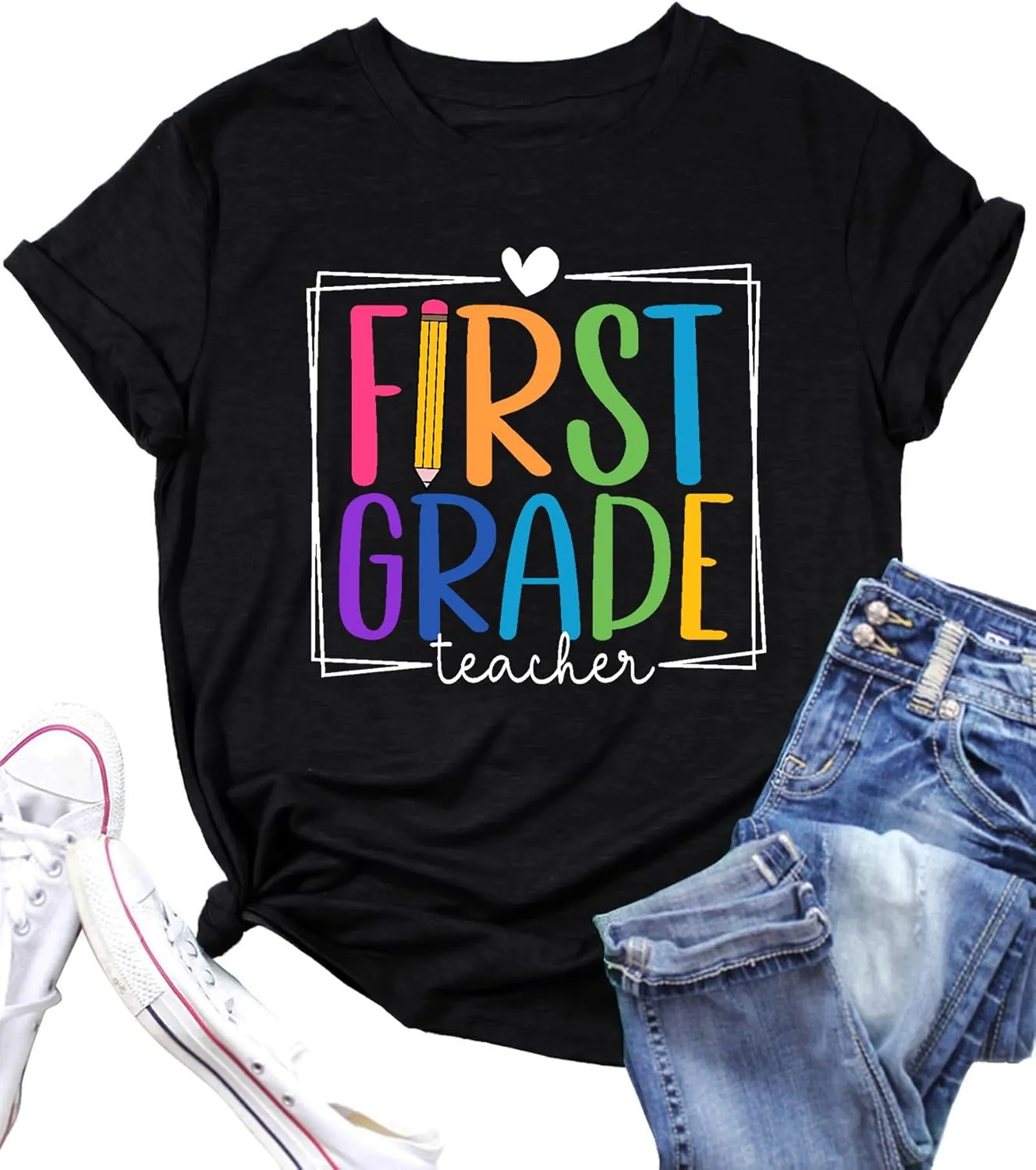PECHAR Teacher Shirts Women Funny Teach Printed Graphic Tshirt Short Sleeve T-Shirt Blouse Teacher Gifts Tops Tee