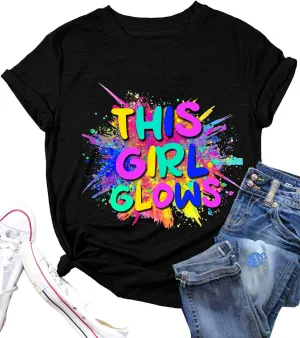 Pingyongchang Let's Glow Crazy Long-Sleeve Shirt for Women 80 90's Vintage Shirt Graphic Top print letters don't glow