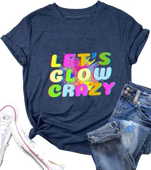 Pingyongchang Let's Glow Crazy Long-Sleeve Shirt for Women 80 90's Vintage Shirt Graphic Top print letters don't glow