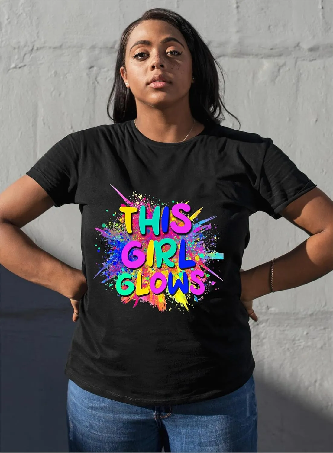 Pingyongchang Let's Glow Crazy Long-Sleeve Shirt for Women 80 90's Vintage Shirt Graphic Top print letters don't glow