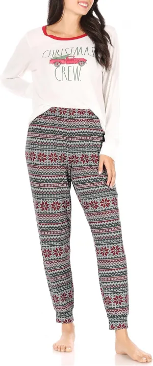 Rae Dunn Womens Sleepwear, Long Sleeve Top and Joggers Lounge Sets for Women, Two Piece Matching Pajama Set for Ladies