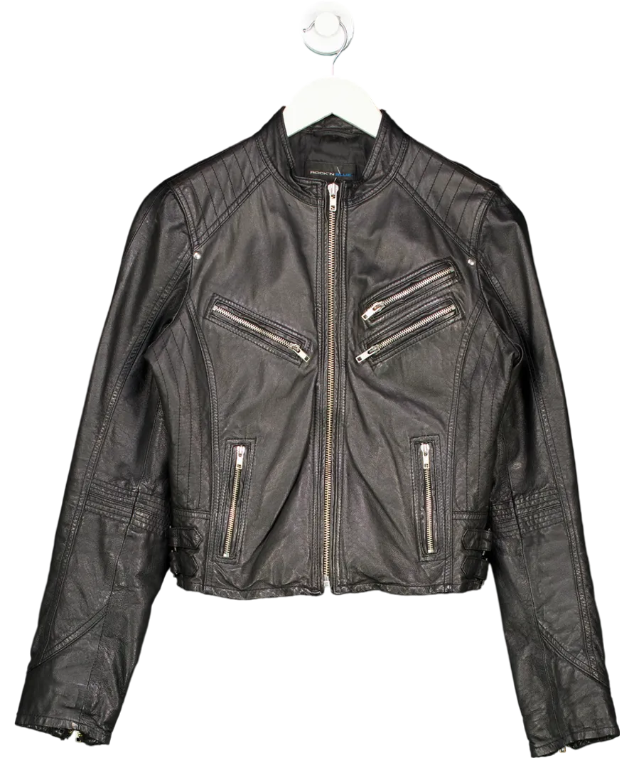 Rock'n Blue Black Vintage Leather Jacket UK 10