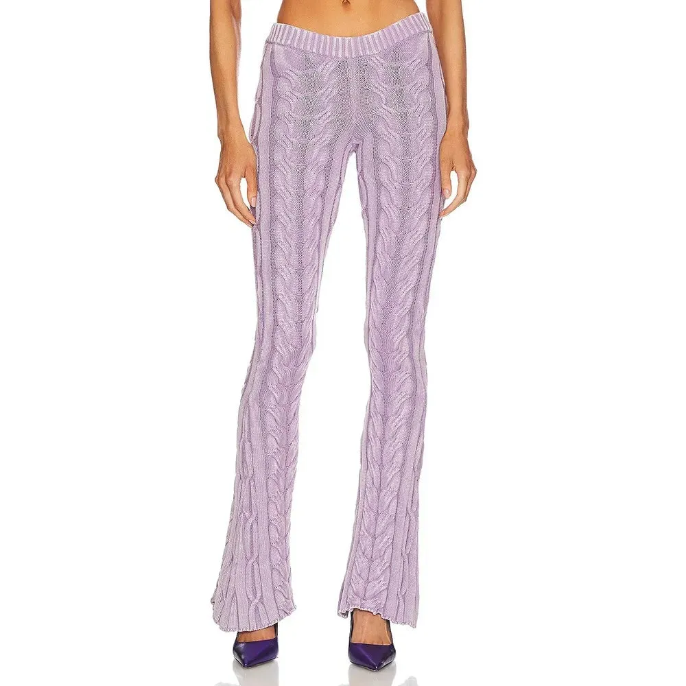 Solid Knitting Floor Length Trousers For Women High Waist Slimming Temperament Flare Pants Female Fashion Clothing Style