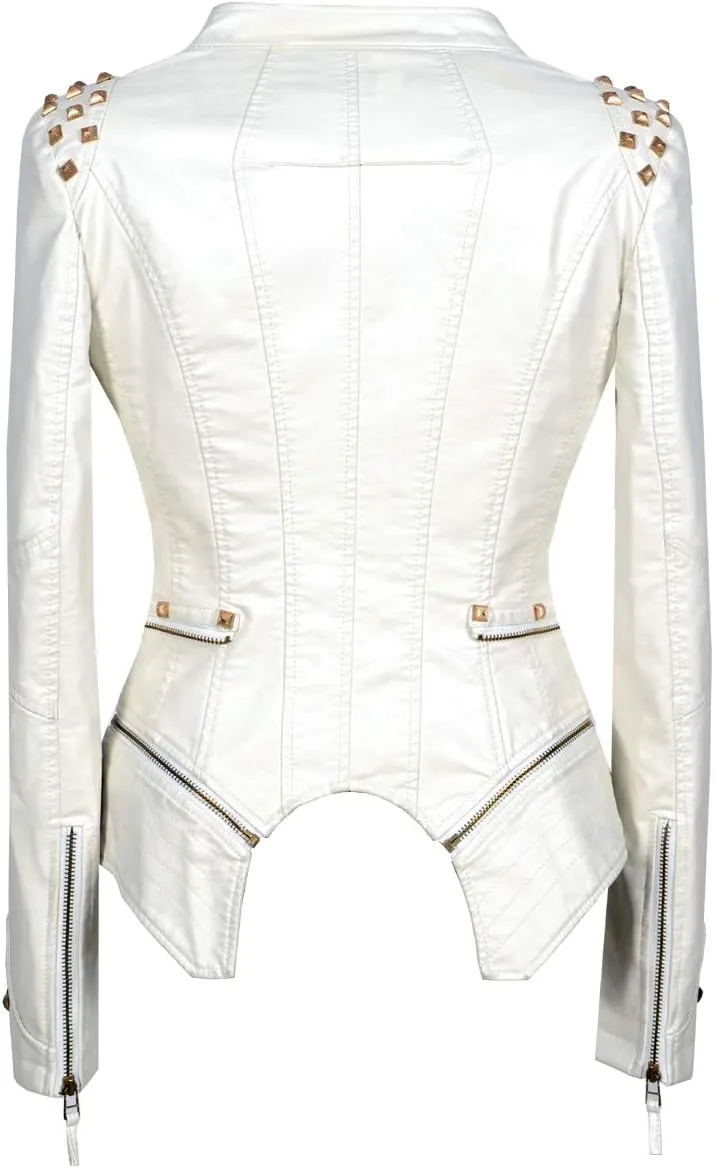 SX Women's Fashion Studded Perfectly Shaping Faux Leather Biker Jacket