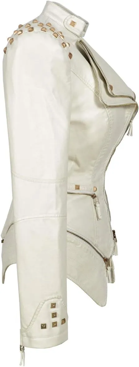 SX Women's Fashion Studded Perfectly Shaping Faux Leather Biker Jacket
