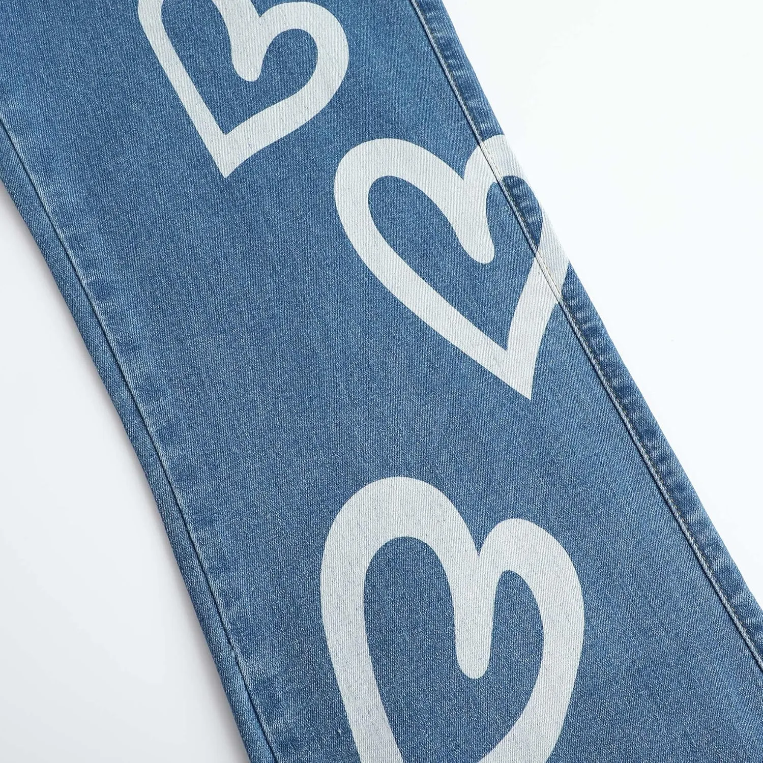 THUNDER STAR Womens Patchwork Straight Leg Jeans Mid Rise Stretch Frayed Denim Pants