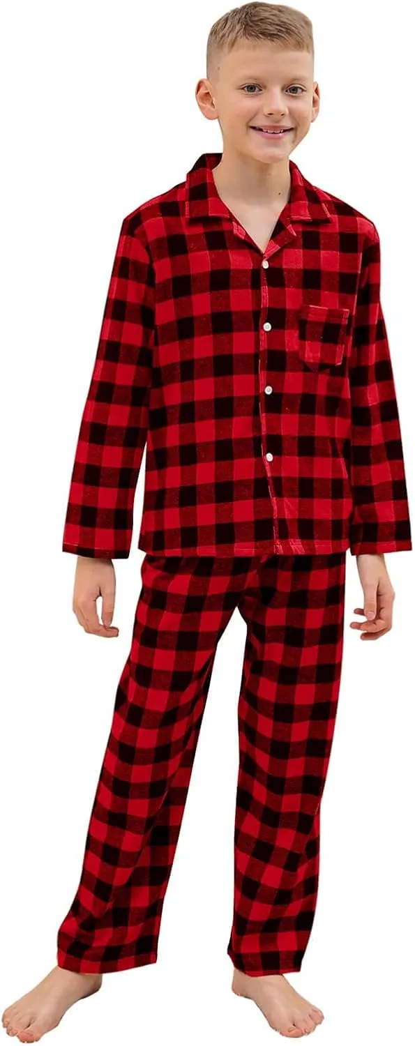 Umeyda Family Christmas Pjs Matching Sets Plaid Pajamas Long Sleeve Holiday Sleepwear Set for Adults Kids
