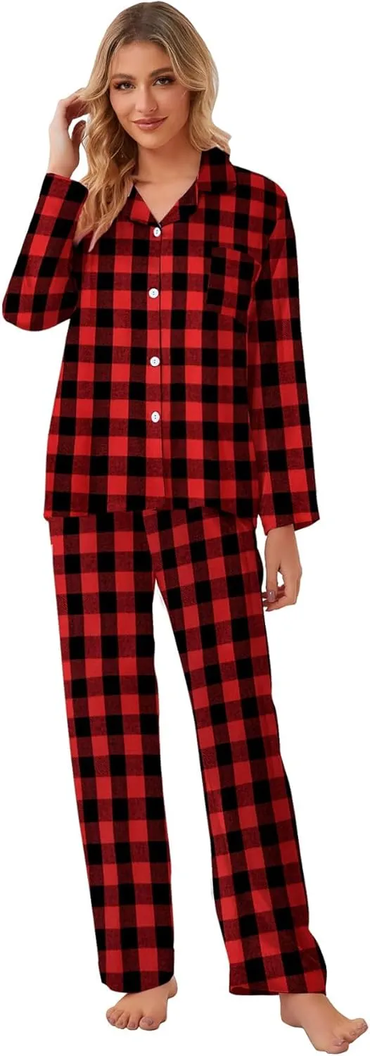 Umeyda Family Christmas Pjs Matching Sets Plaid Pajamas Long Sleeve Holiday Sleepwear Set for Adults Kids