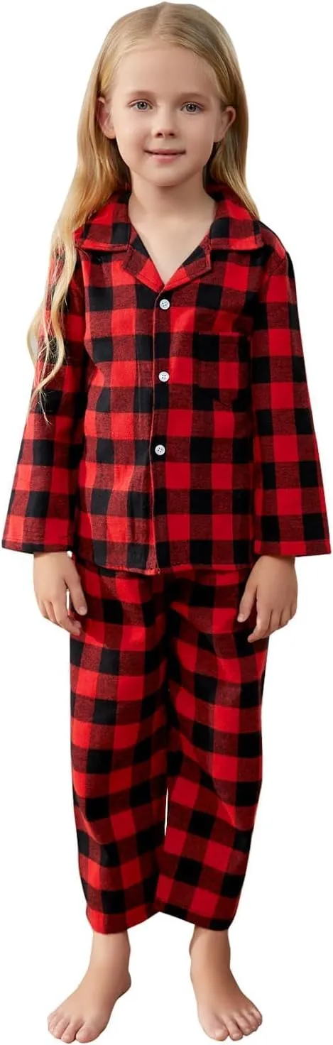 Umeyda Family Christmas Pjs Matching Sets Plaid Pajamas Long Sleeve Holiday Sleepwear Set for Adults Kids