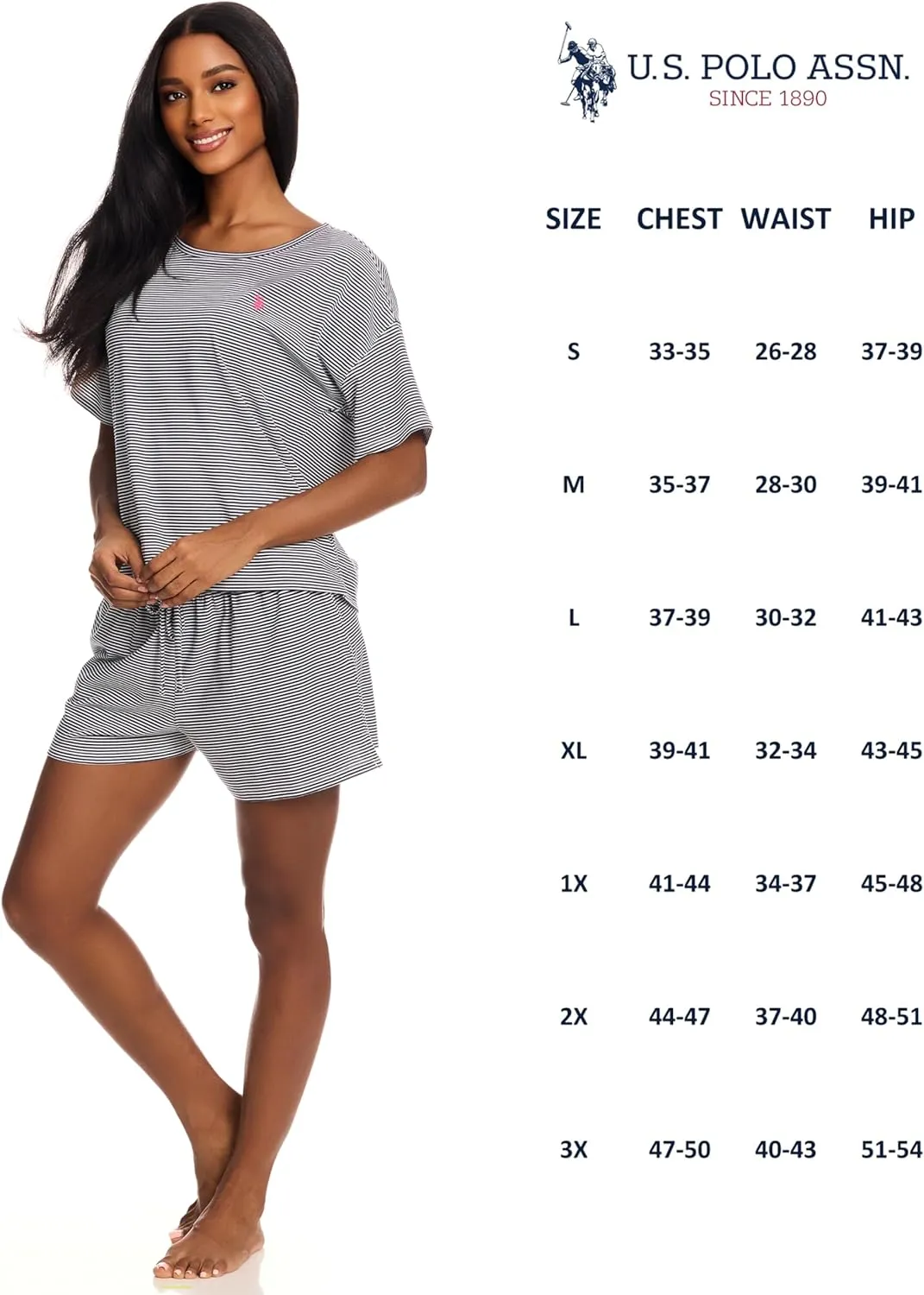 U.S. Polo Assn. Summer Pajamas for Women 2 Piece, Knit Short Sleeve Shirt and Pajama Shorts with Pockets, Womens Lounge Set