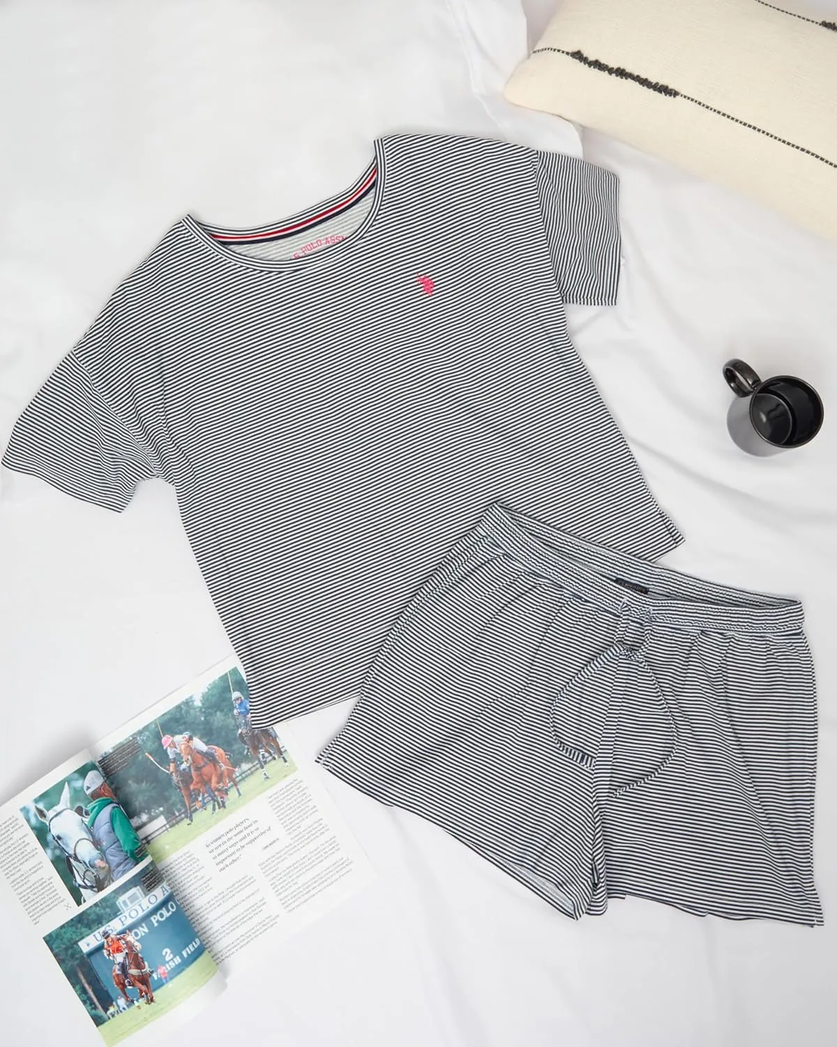 U.S. Polo Assn. Summer Pajamas for Women 2 Piece, Knit Short Sleeve Shirt and Pajama Shorts with Pockets, Womens Lounge Set