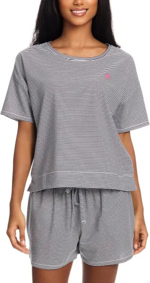 U.S. Polo Assn. Summer Pajamas for Women 2 Piece, Knit Short Sleeve Shirt and Pajama Shorts with Pockets, Womens Lounge Set