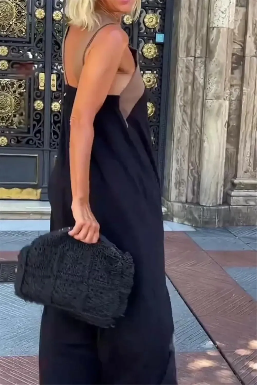 Women's Cross Halter Neck Sleeveless Stitching Dress, Trendy Causal Summer Beach Long Dress