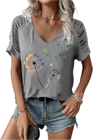 Womens Cut Out Cold Shoulder T Shirts Boho Floral Graphic Tshirts Nashville Country Lacerated Sleeve Cowgirls Tee Tops
