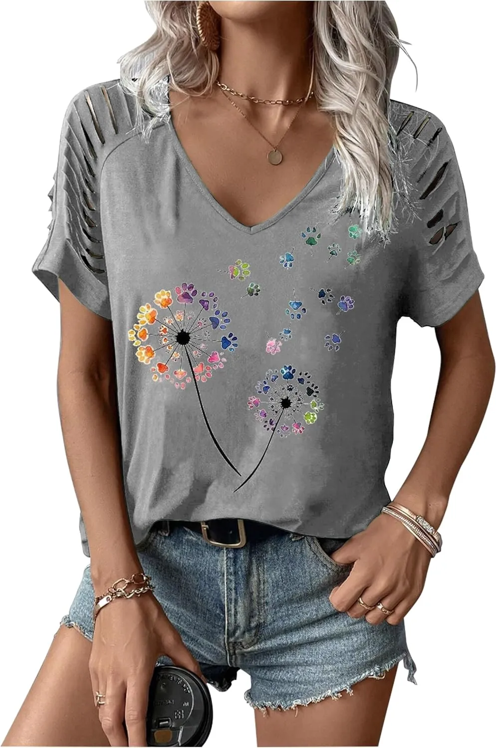 Womens Cut Out Cold Shoulder T Shirts Boho Floral Graphic Tshirts Nashville Country Lacerated Sleeve Cowgirls Tee Tops