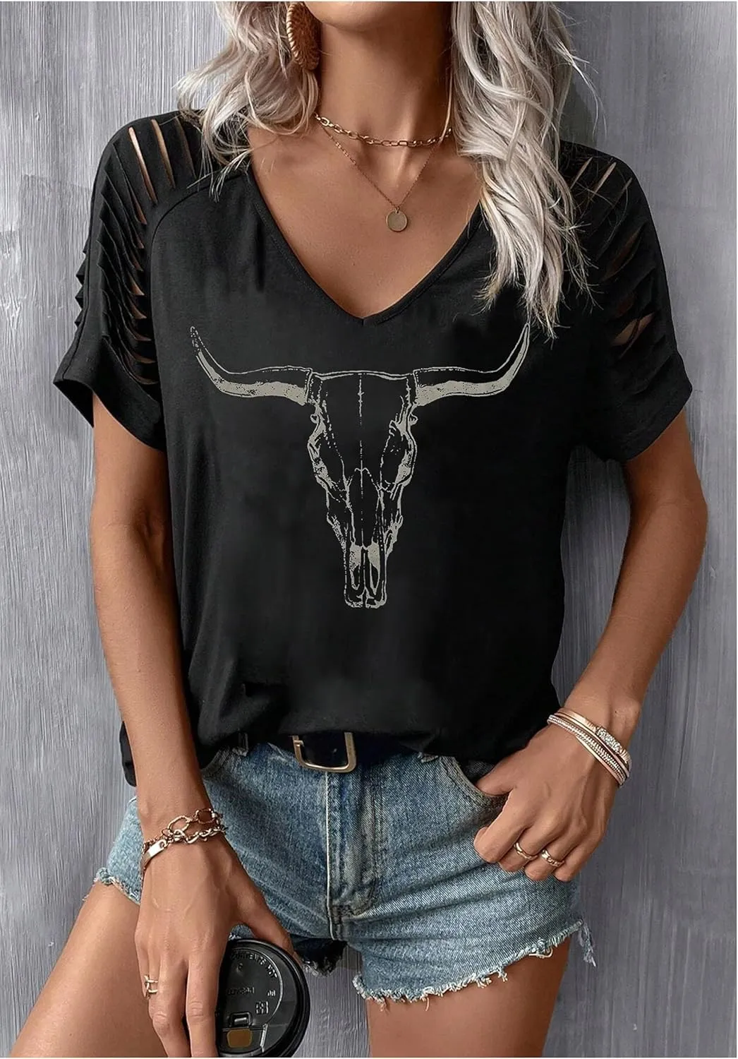 Womens Cut Out Cold Shoulder T Shirts Boho Floral Graphic Tshirts Nashville Country Lacerated Sleeve Cowgirls Tee Tops
