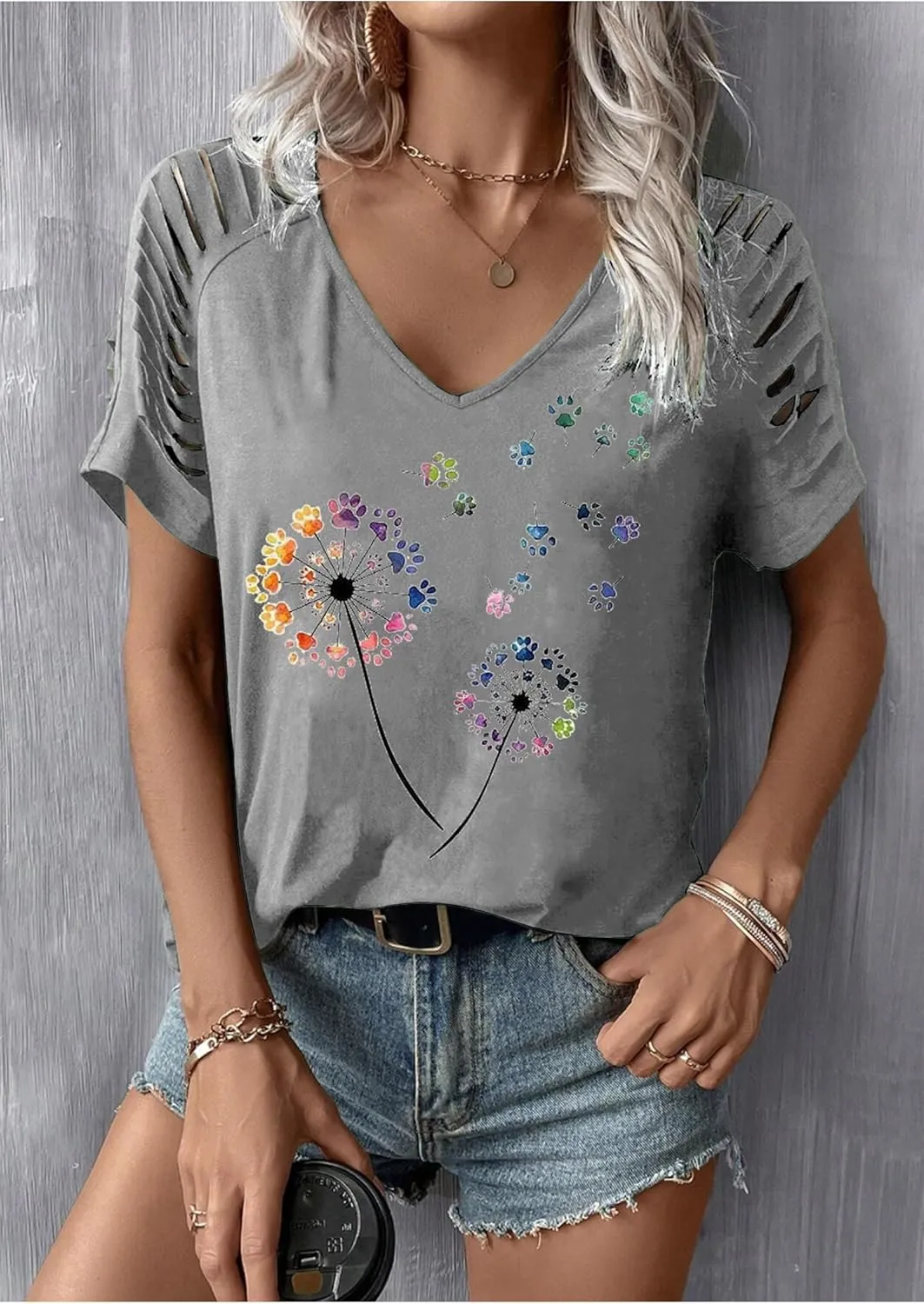 Womens Cut Out Cold Shoulder T Shirts Boho Floral Graphic Tshirts Nashville Country Lacerated Sleeve Cowgirls Tee Tops