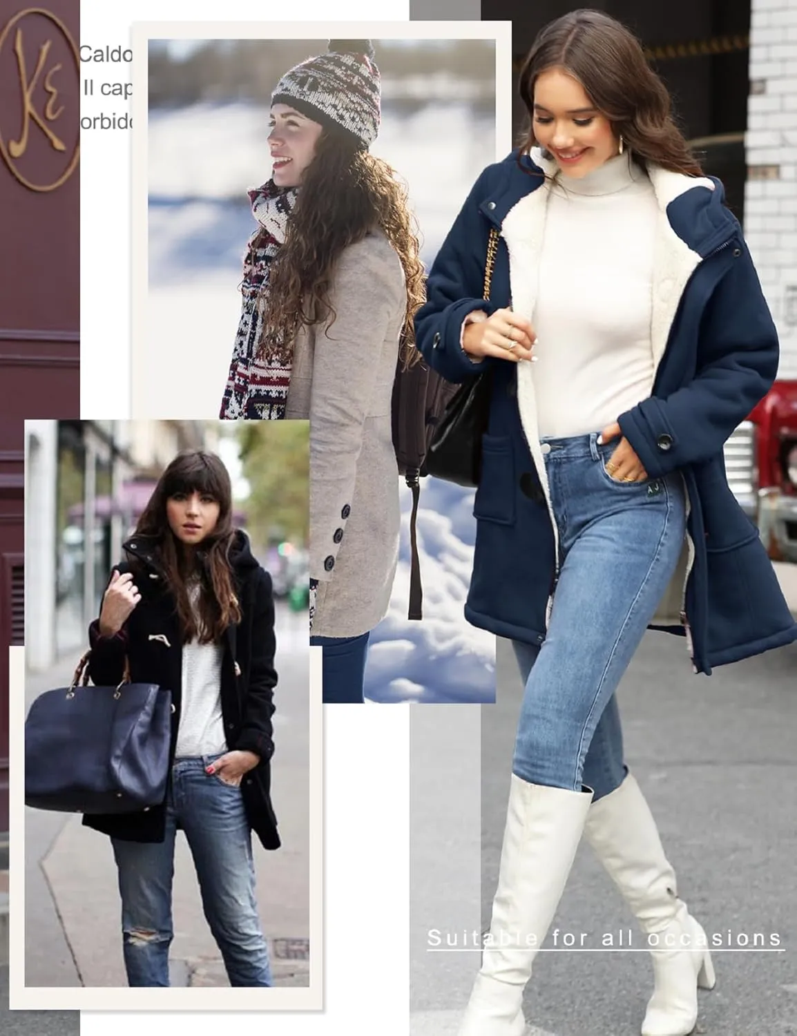 Womens Sherpa Lined Coats Winter Warm Fashion Horn Button Fleece Thicken Hooded Casual Jackets Long Sleeve Outerwear
