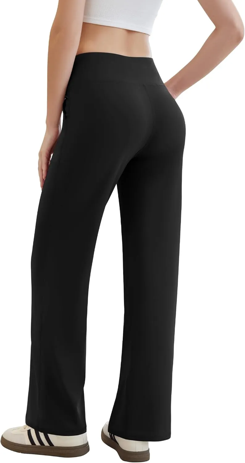 Womens Yoga Pants Wide Leg Work Dress Pants with Pockets Casual Lounge Trousers Elastic Waist Sweatpants